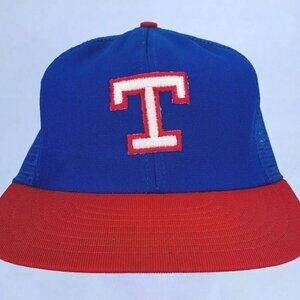 Vintage Texas Rangers Snapback Trucker Baseball Hat Cap Blue Red MLB VTG